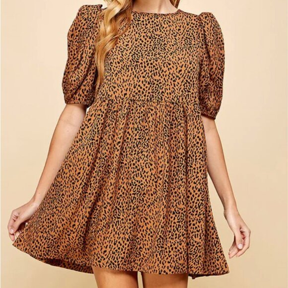 NWOT | TCEC Animal Print High Waistline Mini Dress – Brown – S, M, L – CD02820 - Picture 1 of 5